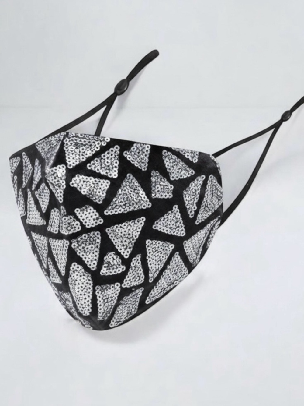 Black Silver Sequin Geometric Face Mask Adjustable Reusable NWT Sealed